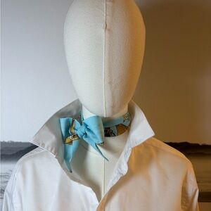 Soft Sky Blue & Gold Crown Print Twilly Scarf